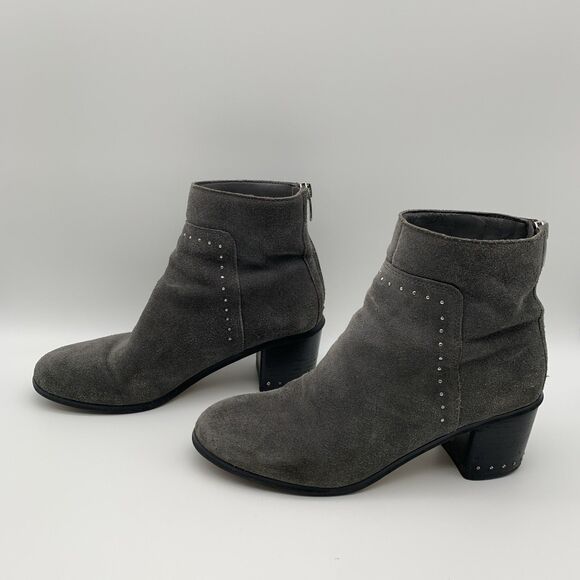 Marc Fisher Womens Suede Ankle Bootie Gray 7.5M Umala-T Round Toe Silver Studs - Picture 12 of 12